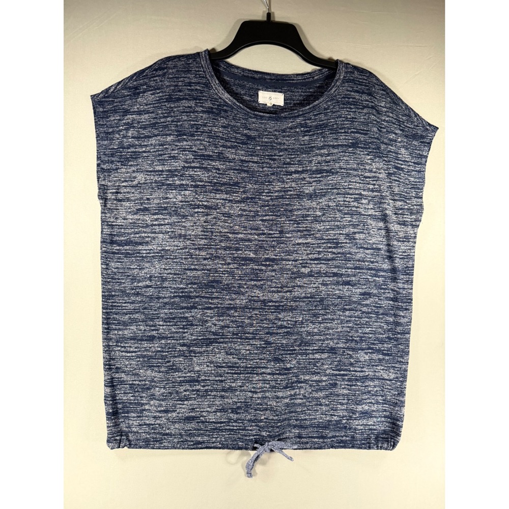 Lou & Grey Navy Space Dye Drawstring Hem Knit Top Womens Large Short Sleeve